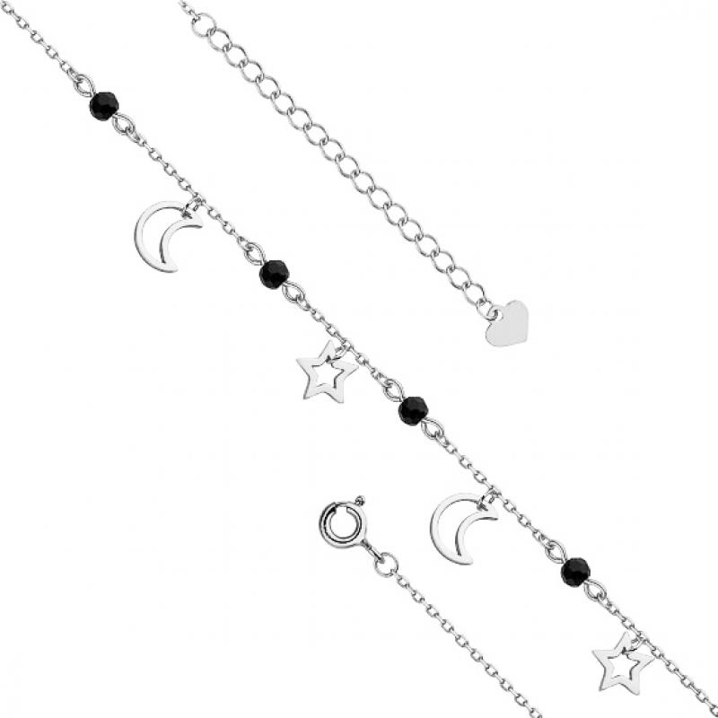 Bratara de picior argint cu luna si stele si pietre negre DiAmanti Z1656X-DIA (Argint 925‰ 2,3 g.)